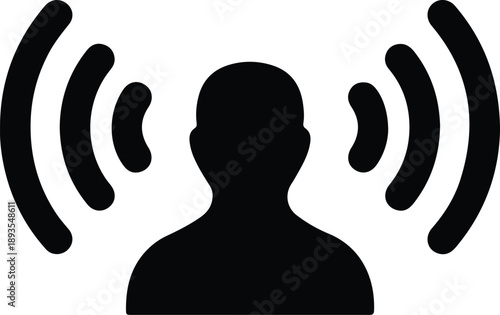 Silhouette human head with radiating signal waves for communication or thought illustration vector