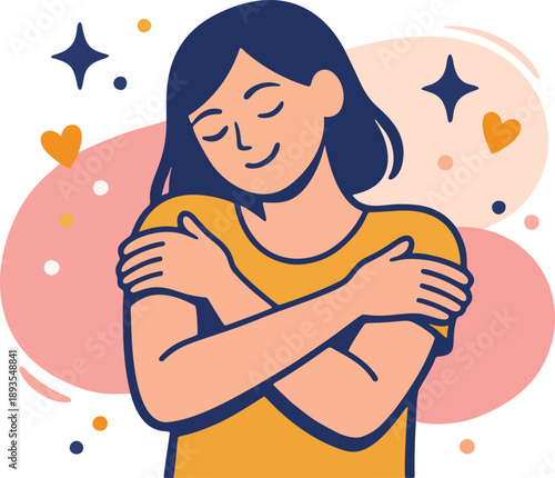 PrinSelf Love Woman Hugging Himself Illustrationt