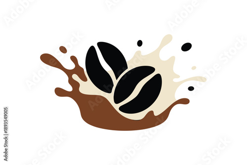 Coffee Beans and Milk Splash, energy boost concept