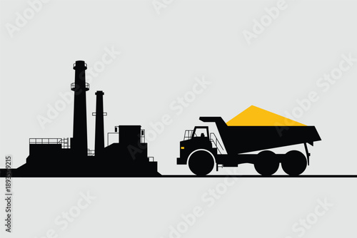 Factory and Dump Truck, raw material transport concept