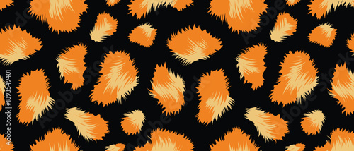 A close-up view of a leopard's skin displaying its fur texture and wild pattern on its surface against a dark background