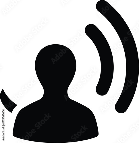 Silhouette person speaking communication sound waves broadcast avatar illustration vector