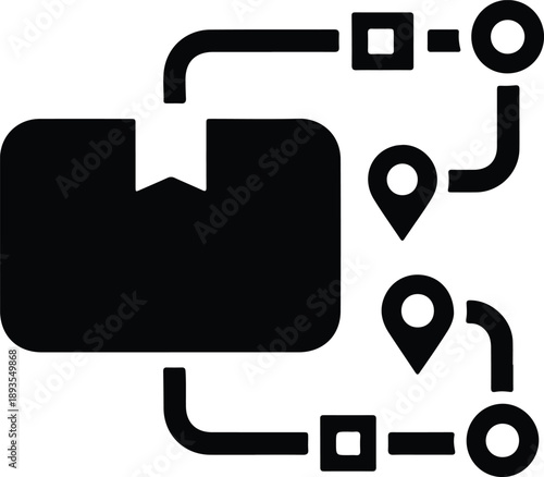 Silhouette secure parcel delivery and tracking process flowchart icon illustration vector