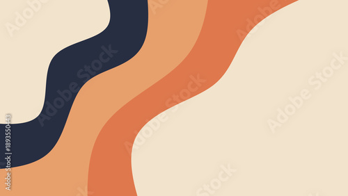 Abstract retro 70s wavy background. Groovy navy blue and orange liquid pattern vector illustration. Modern diagonal fluid curve wallpaper.