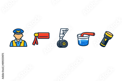 Group of icons showing different professions and tools used in specific activities to highlight their functions and significance in various jobs during the day