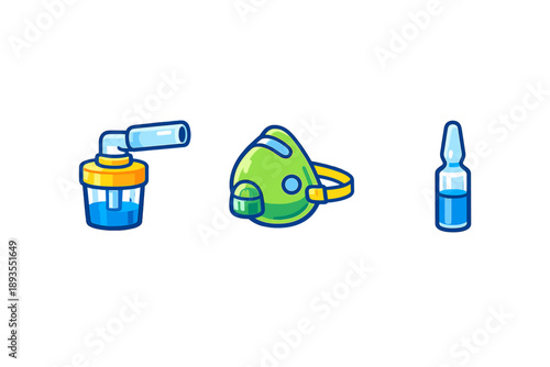 Medical tools for treating respiratory conditions during a healthcare procedure at a clinic in a city at midday