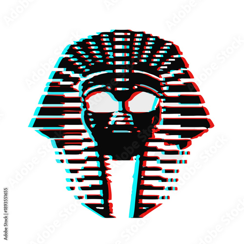 Glitch effect ancient Egyptian mask silhouette isolated on white background minimalist cultural icon