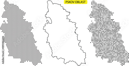 Pskov oblast map illustration with dotted pattern and grid design