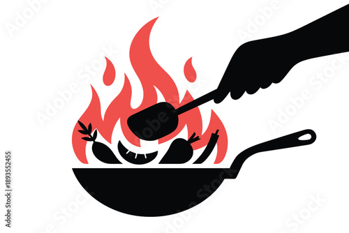 Fiery Wok Cooking, high-heat culinary action concept