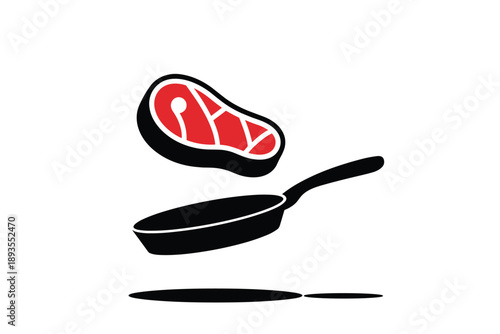 Steak Pan Icon, sizzling cooking concept