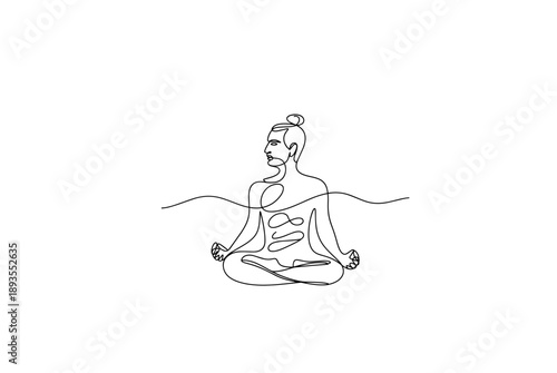 Woman sitting in lotus pose yoga. Continuous one line drawing.