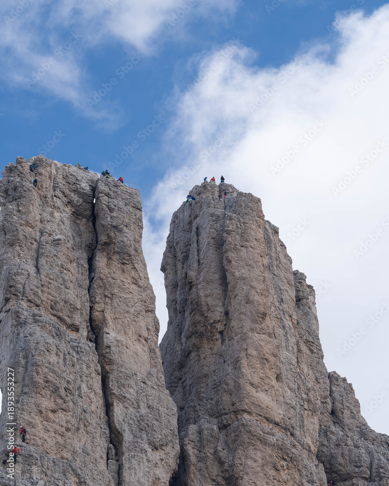 Fototapeta premium Beautiful and Idyllic Landscapes from South Tyrol - Vajolet Towers with Climbers