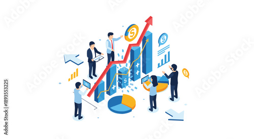 Business team working together to analyze financial data on charts and graphs, achieving successful growth and increased profits.