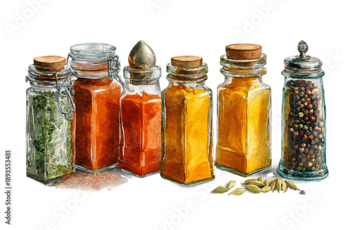 Hand Painted Culinary Spices in Soft Watercolor Art isolated on transparent background