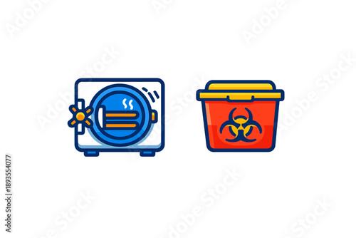 Dryer and biohazard container placed next to each other in a clean space for handling hazardous materials and laundry