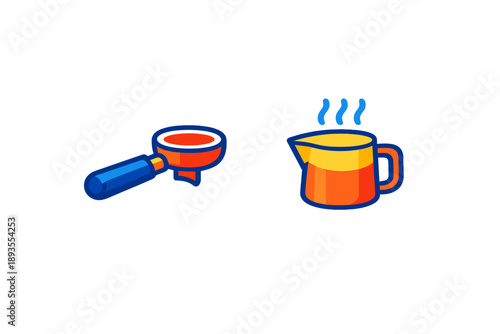 Coffee making tools placed next to each other on a white background during morning hours in a kitchen setting
