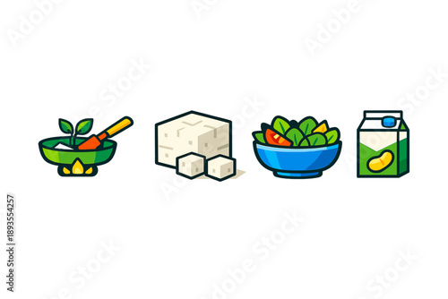 Preparation of simple dishes using tofu, fresh vegetables, and plant-based ingredients in a kitchen setting