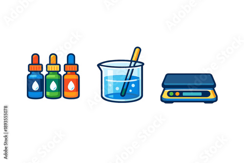 Exploring chemical solutions and measuring liquids with glassware and tools in a laboratory setting