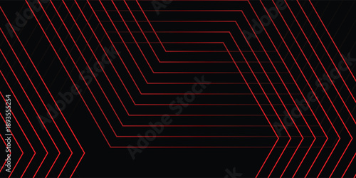 Bild auf Leinwand Abstract Red Hexagonal Geometric Lines on Black Background