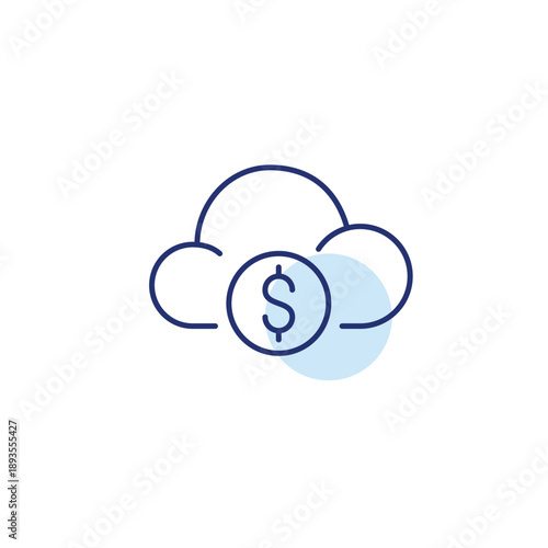 Cloud and dollar. Virtual storage payment costs. Pixel perfect, editable stroke vector icon