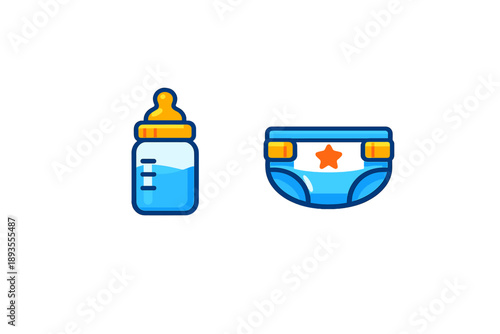 Baby care essentials with bottle and diaper for daily routines during feeding and changing times