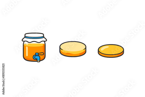 Different types of cheese and a jar of orange spread on a simple background with no additional items present