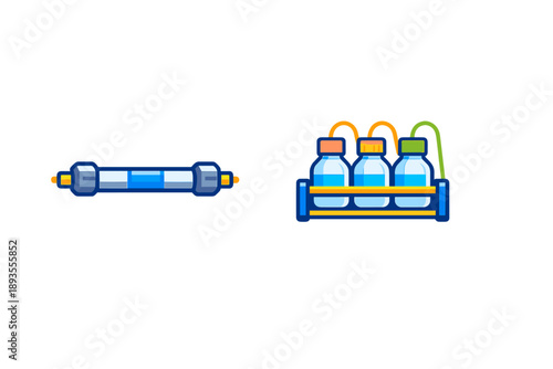 Barbell and rack of water bottles are set for a workout in a gym environment during the day for fitness enthusiasts