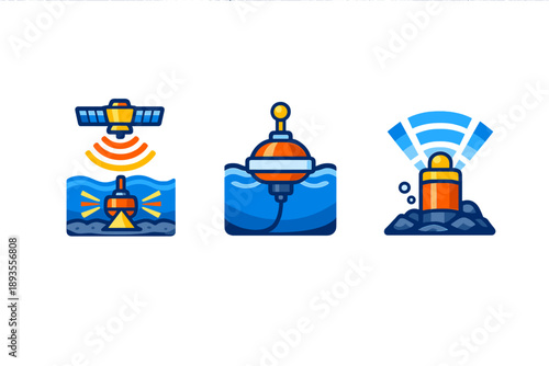 Floating devices gather data from water surfaces while satellites and sensors monitor environmental conditions