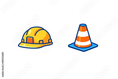 Workers use safety gear and traffic cones during construction operations in a busy urban area on a bright sunny day