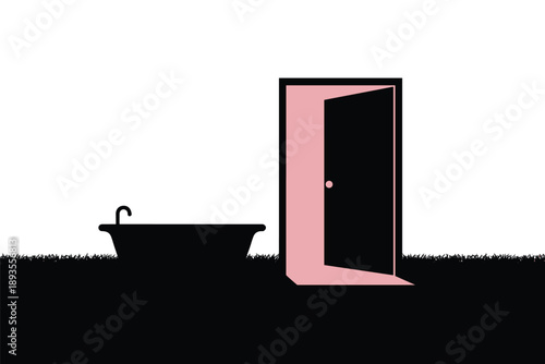 Surreal Bathtub Landscape, escape and imagination concept