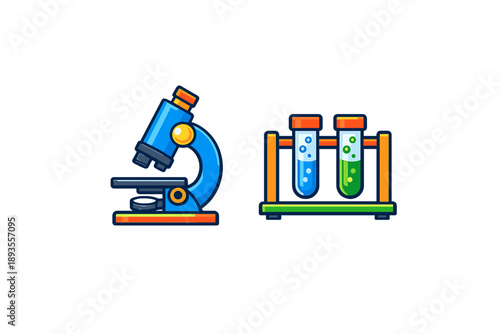 Microscope and test tubes used for science experiments in a laboratory setting during daytime
