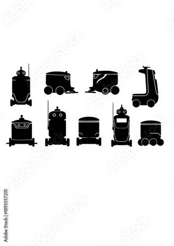 Autonomous Sidewalk Delivery Robot Silhouette, Last Mile Logistics Bot, Smart Neighborhood and Future Urban Life Concept Vector