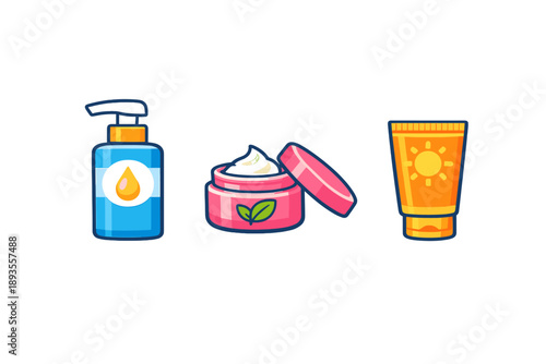 Products used for skin care and sun protection shown in a simple layout often seen in online shops during morning hours