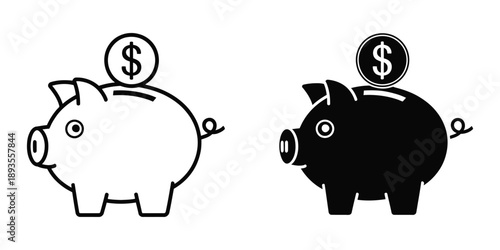 Piggy Bank Icon Illustration, Multiple Vector Styles Representing Savings