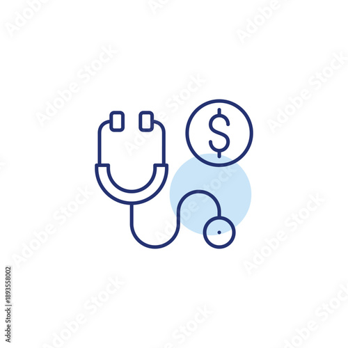 Stethoscope and dollar sign. Medical cost, healthcare expenses. Pixel perfect, editable stroke vector icon