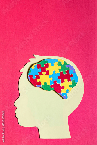 Silhouette of a Child Head with Puzzle Brain Representing Autism Neurodiversity and Early Childhood Development
