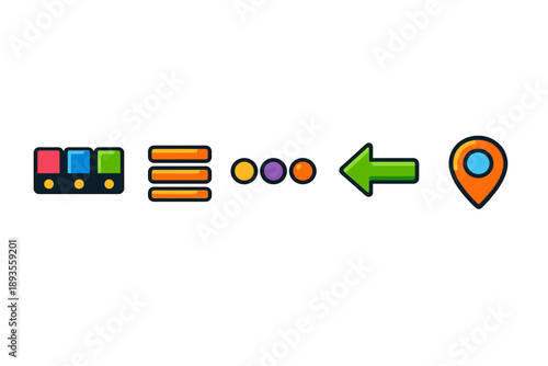 Symbols show options for navigation and organization on a digital platform in a simple layout at any time of the day