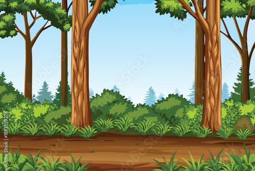 A picturesque forest scene with tall trees and a winding dirt path high quality