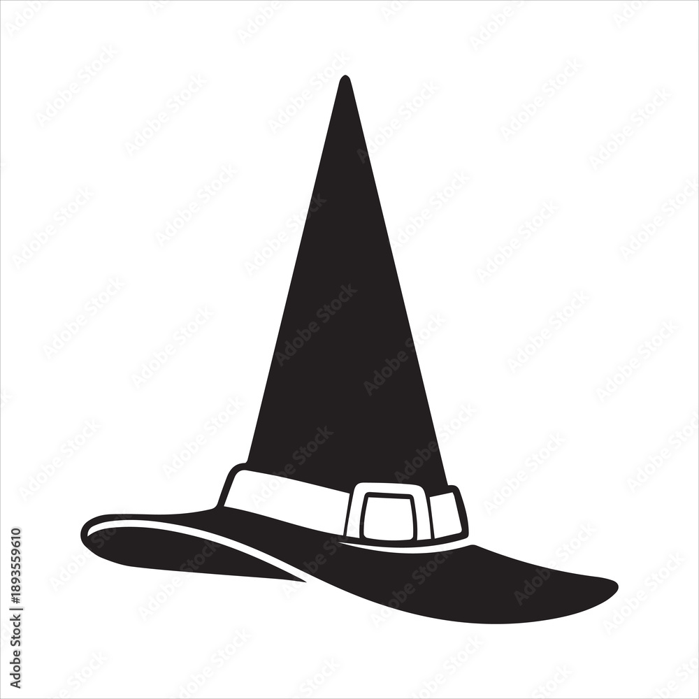 Fototapeta premium Create a wizard hat symbol with mystical aura, black and white vector icon, minimalist fantasy style.