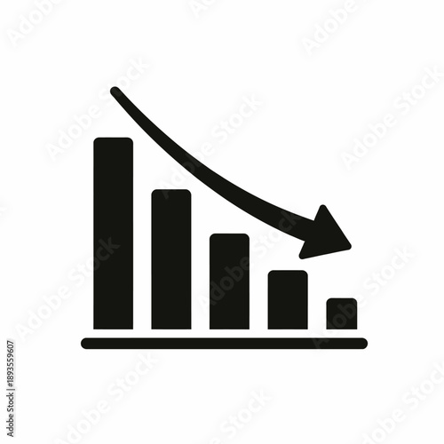 Declining bar graph icon illustrating a negative trend, financial loss, or decreasing performance isolated on transparent background, isolated on white background, Vector