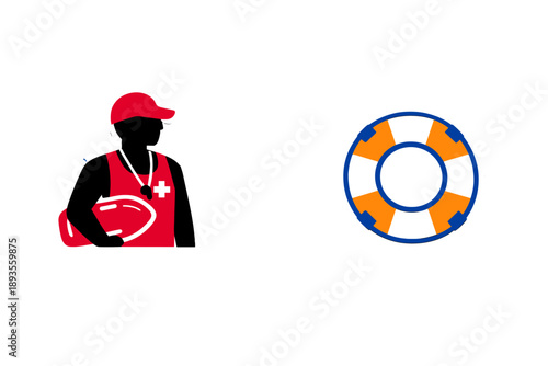 Lifeguard stands by poolside with a rescue float during a sunny afternoon, ready to assist swimmers and ensure safety in the water