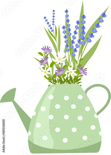 Flowers Bouquet in Polka Dot Watering Can