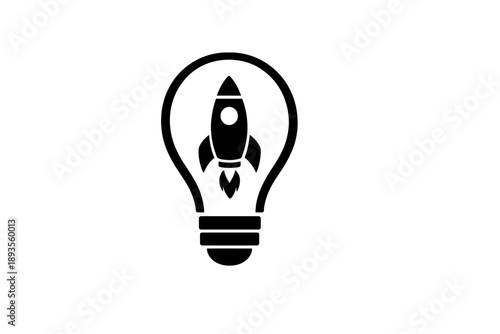Light bulb with rocket inside shows concept of new ideas and innovation in technology and science at any time or place where creativity happens