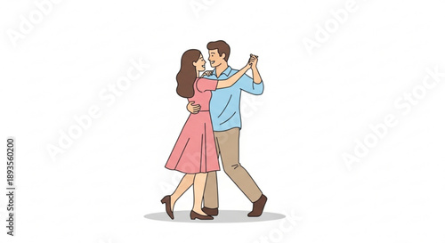 Couple dancing ballroom romantic partners in elegant pose illustration for love relationships and celebration themes isolated on white