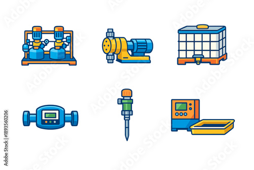 Different types of equipment for water management and treatment in a functional setting