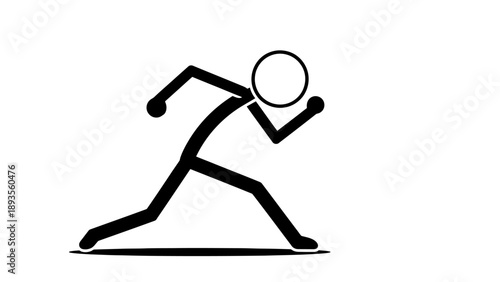 Simple black stick figure running with circular head on white background.