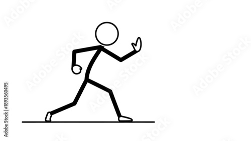 Simple stick figure running with a smile on a white background.