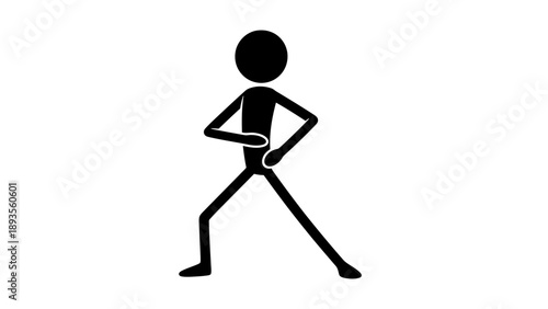 Simple black stick figure dancing with hands on hips.