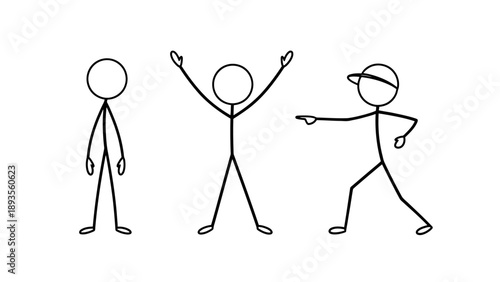 Simple stick figure illustrations showing different human emotions and actions.
