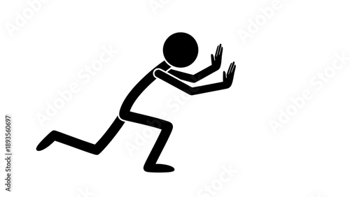 Simple black stick figure running or sprinting on white background.